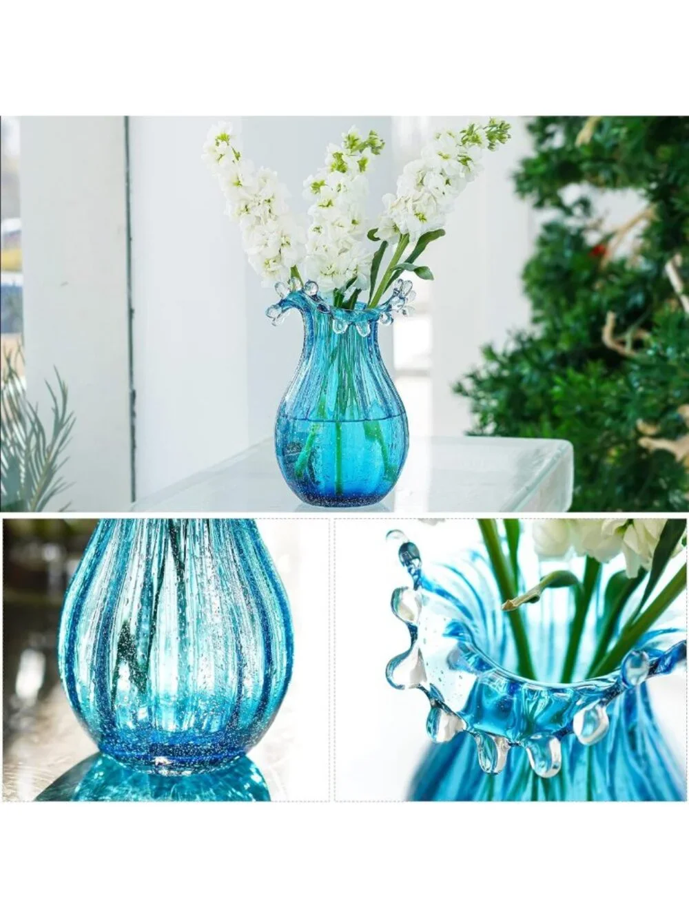 Modern 8-Inch Blown Glass Bubble Vase - Stylish Art Decor for Flowers